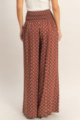 SMOCKED DOT WIDE LEG PANTS
