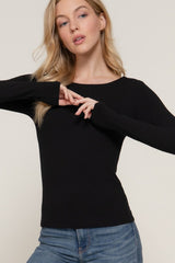 LONG SLEEVE RIBBED CREW NECK TOP