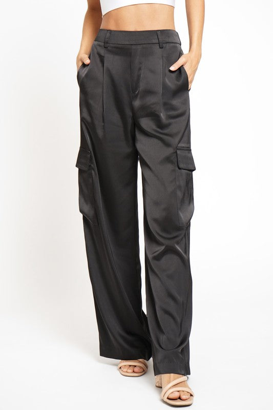 Casual Cargo Pants for Women High Rise Silky Satin Cargo Pant for Daily  Wear Holiday Shopping Vacation S Black