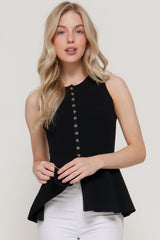 PEPLUM RIBBED BUTTON TOP