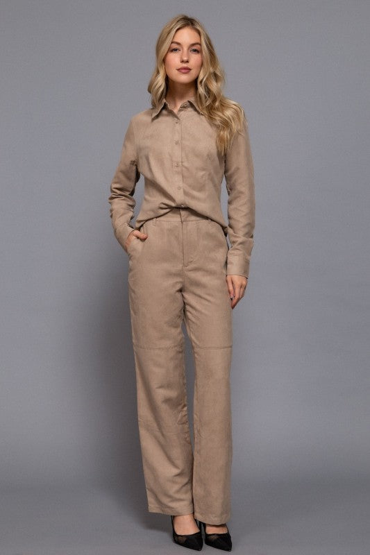 FAUX SUEDE STRAIGHT LEG PANT