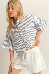 CROP STRIPE POCKET FRONT SHIRT