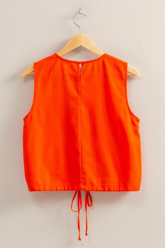 DRAWSTRING LINEN BLEND TOP