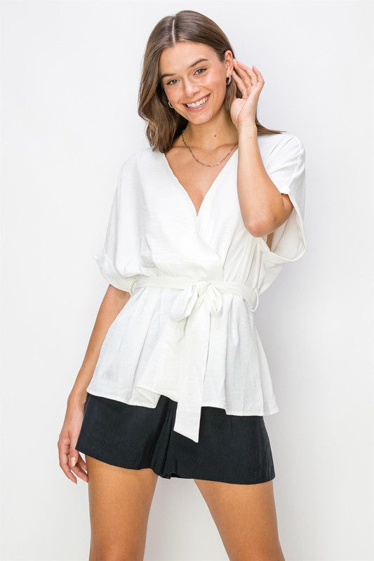 PEPLUM WRAP TIE TOP
