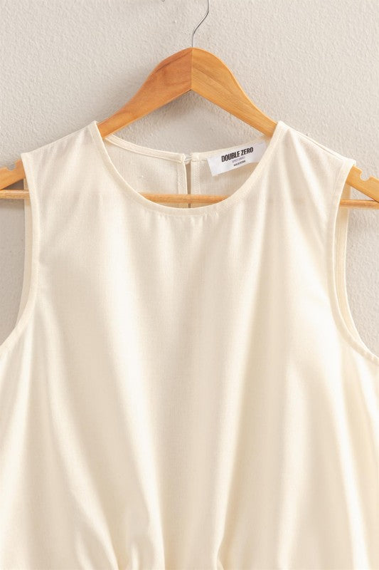 DRAWSTRING LINEN BLEND TOP