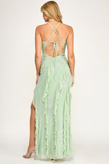 OLIVIA - RUFFLE MESH TIE BACK DRESS