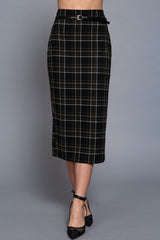 CHARLY - PLAID MIDI COLUMN SKIRT