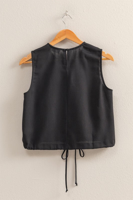 DRAWSTRING LINEN BLEND TOP