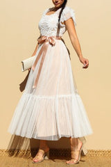 SWISSDOT - CROCHET MESH MIDI DRESS