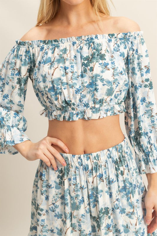 OLIVE - OFF SHOULDER PRINT TOP