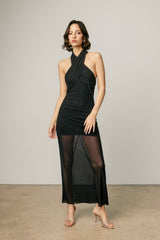 MERLOT - CROSS HALTER MIDI DRESS