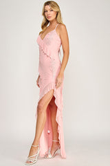 OLIVIA - RUFFLE MESH TIE BACK DRESS