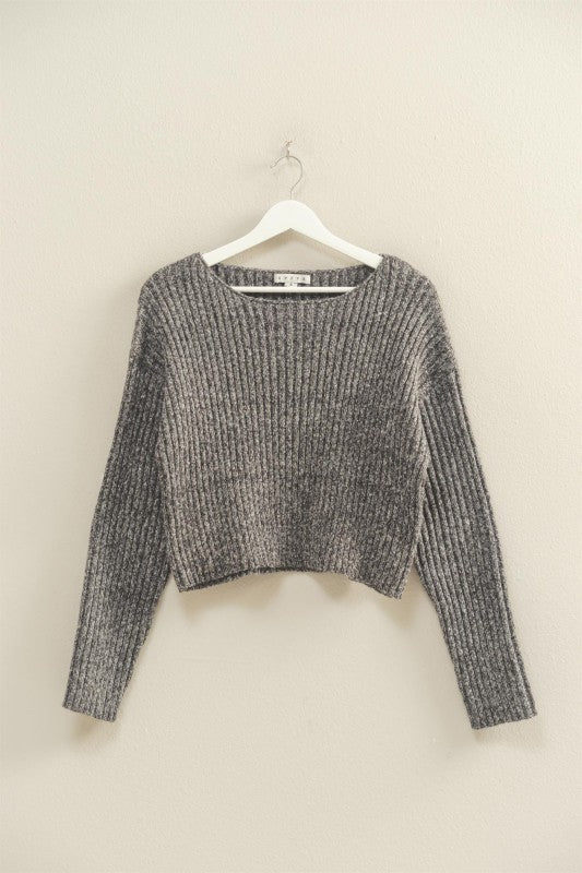 CREW RIBBED CROP SWEATER
