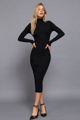 HI NECK RIBBED SWEATER DRESS