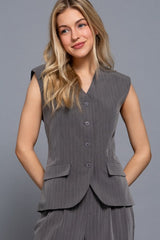LANA - PINSTRIPE LONG LINE VEST