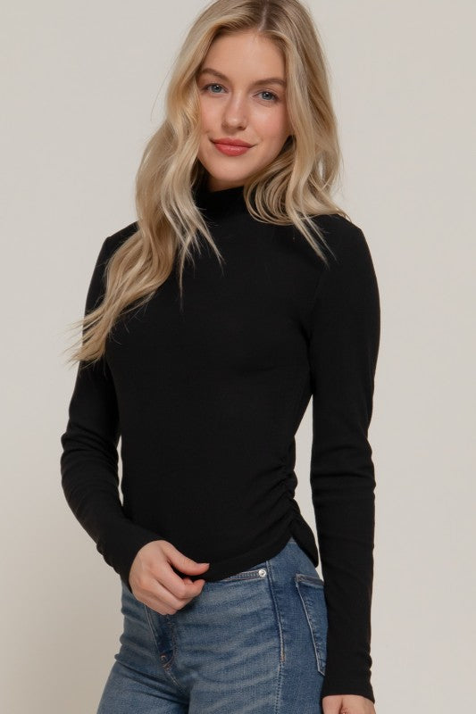 BRUSHED RIBBED TURTLE NECK TOP