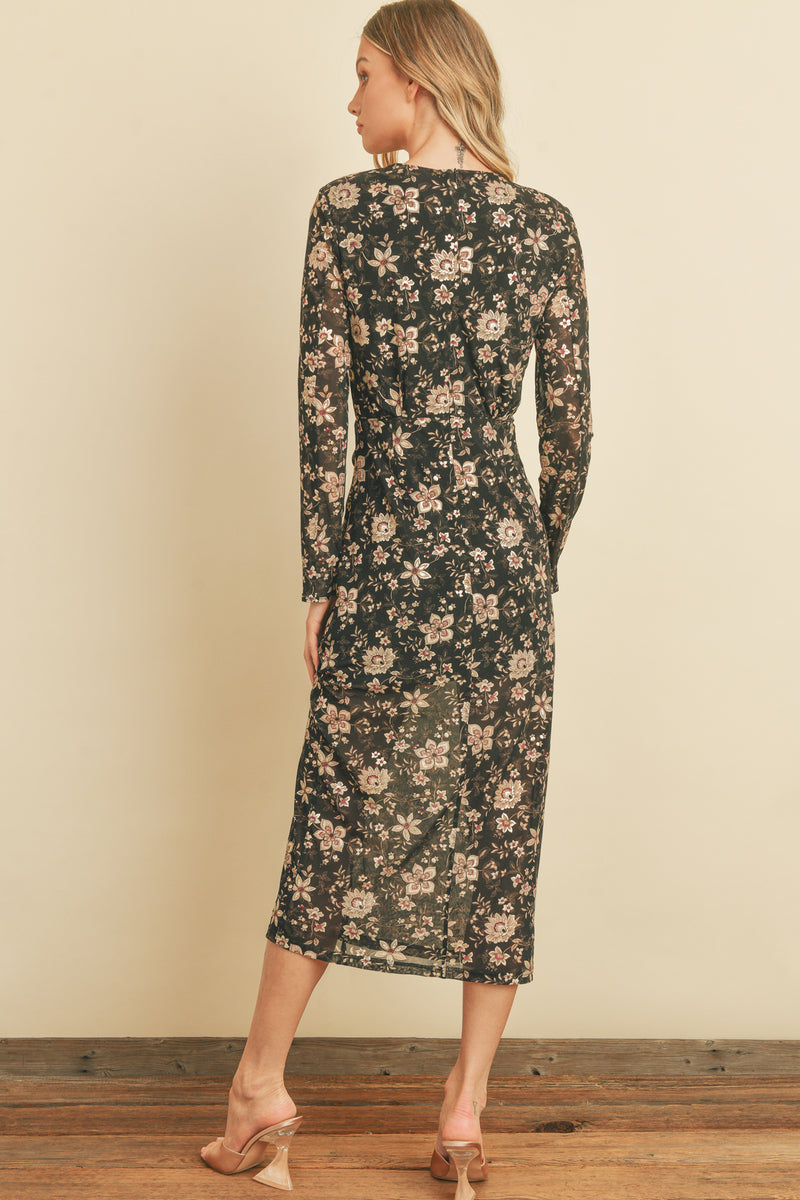 GIA - GOLD FLORAL RUCH DRESS