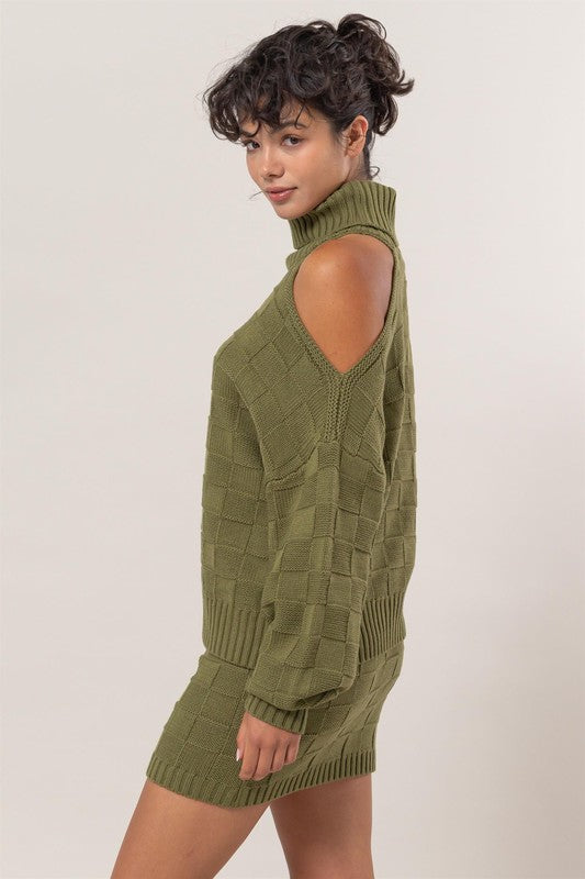 CARA - BASKETWEAVE OPEN SHOULDER SWEATER