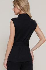 RIBBED SLEEVELESS MOCK TNECK TANK