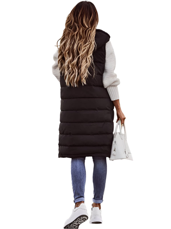 PUFFER LONG VEST WITH HOOD